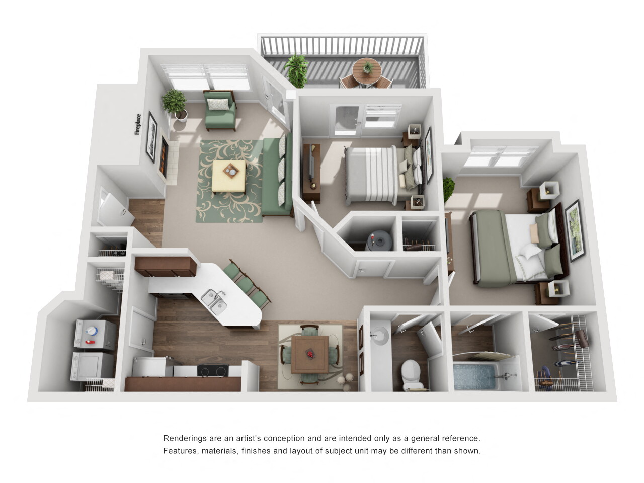 Floor plan for 2 beds, 1 bath, 911 sqft